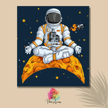 Kit de Lienzo para pintar por números - Astronauta Medita sobre la Luna