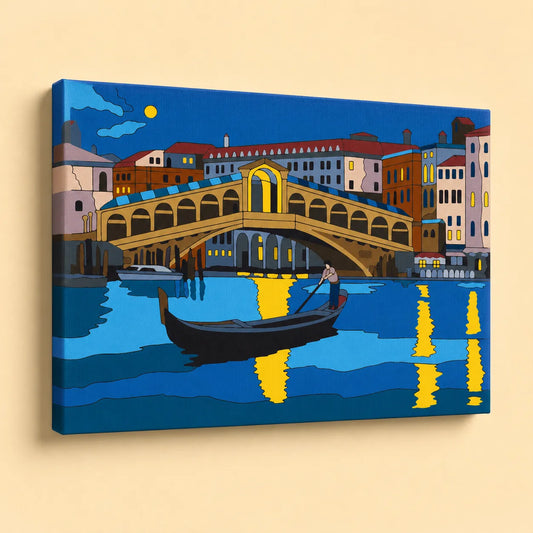 Kit de Lienzo para Pintar por Números - Paseo en Góndola Bajo la Luna Venecia