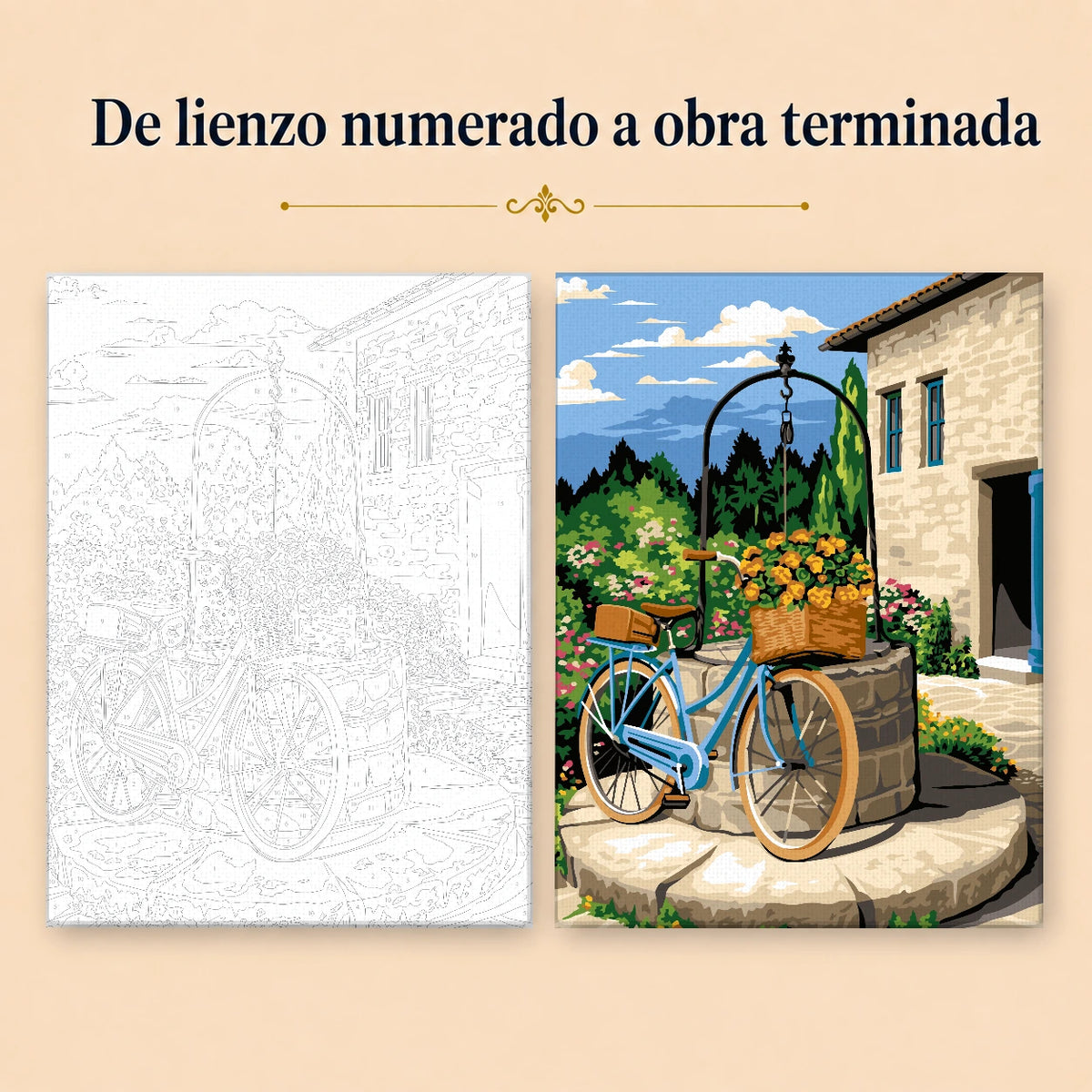 Kit de Lienzo para Pintar por Números - Paisaje Bicicleta canasta