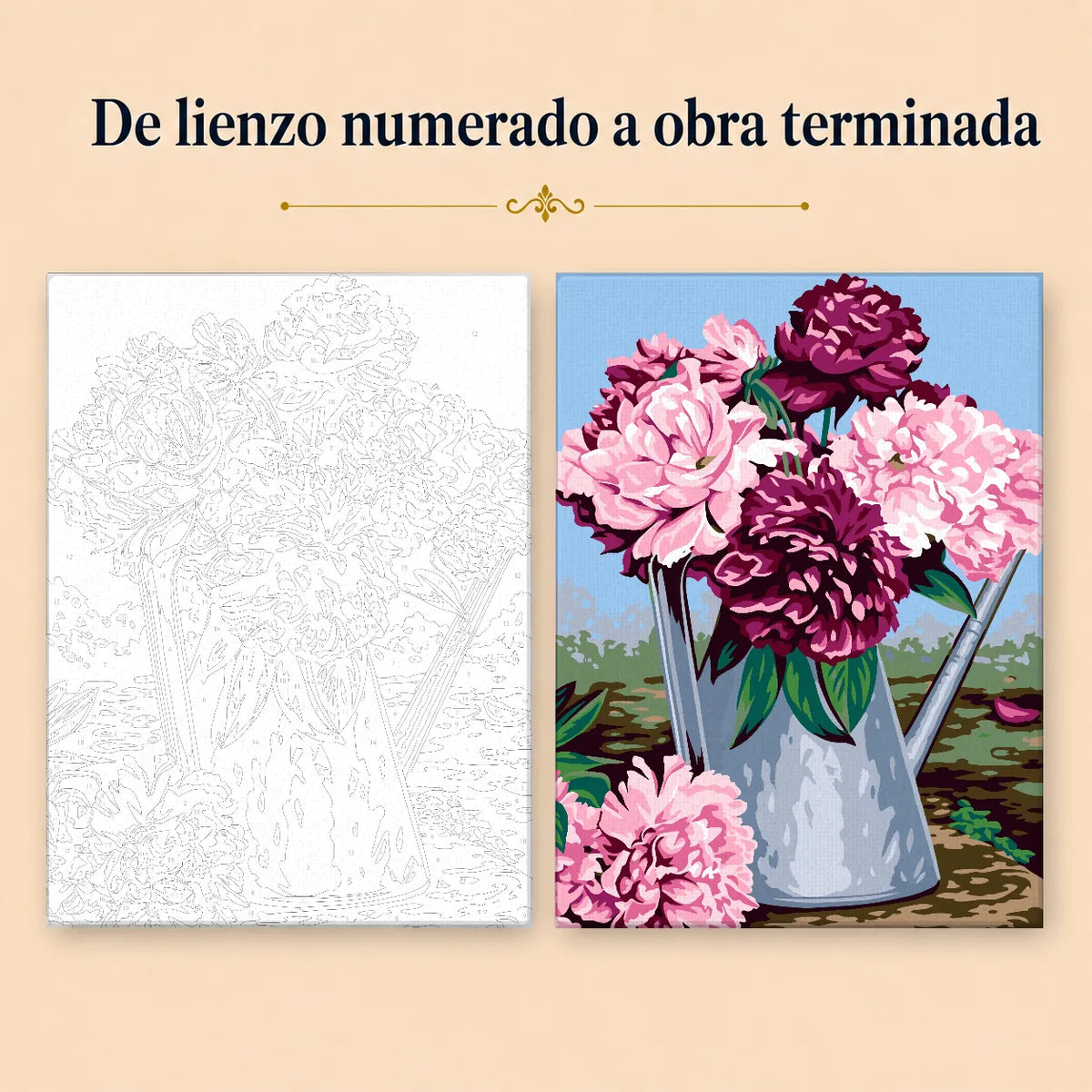 Kit de Lienzo para Pintar por Números - Regadera Peonías