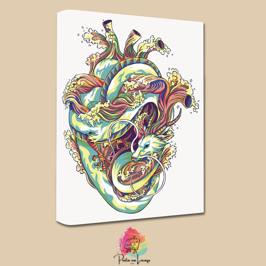 Kit para pintar por números - Dragón y corazón