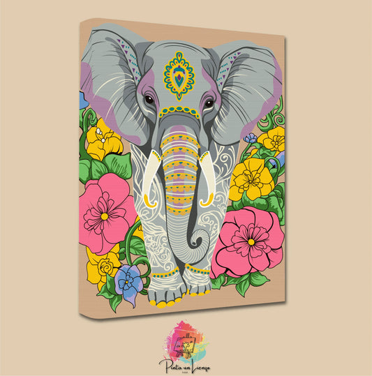 Kit para pintar por números - Elefante flores