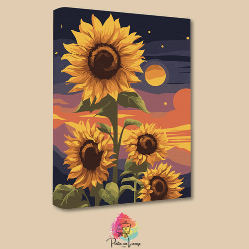 Kit de Lienzo para pintar por números - Girasoles Atardecer