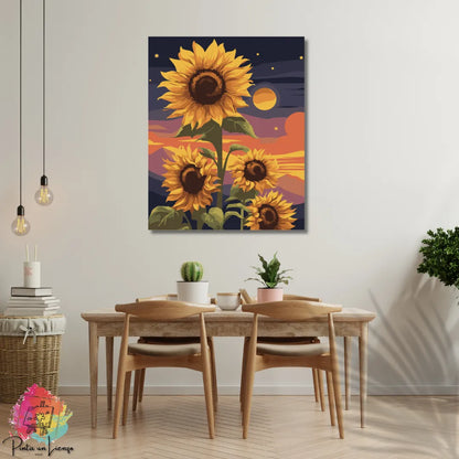 Kit de Lienzo para pintar por números - Girasoles Atardecer