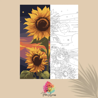 Kit de Lienzo para pintar por números - Girasoles Atardecer