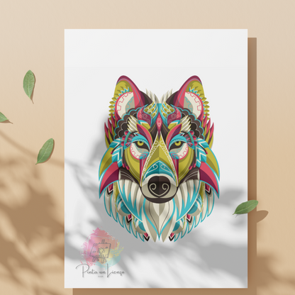 Kit Para Pintar Por Números - Lobo Tribal Fondo Blanco