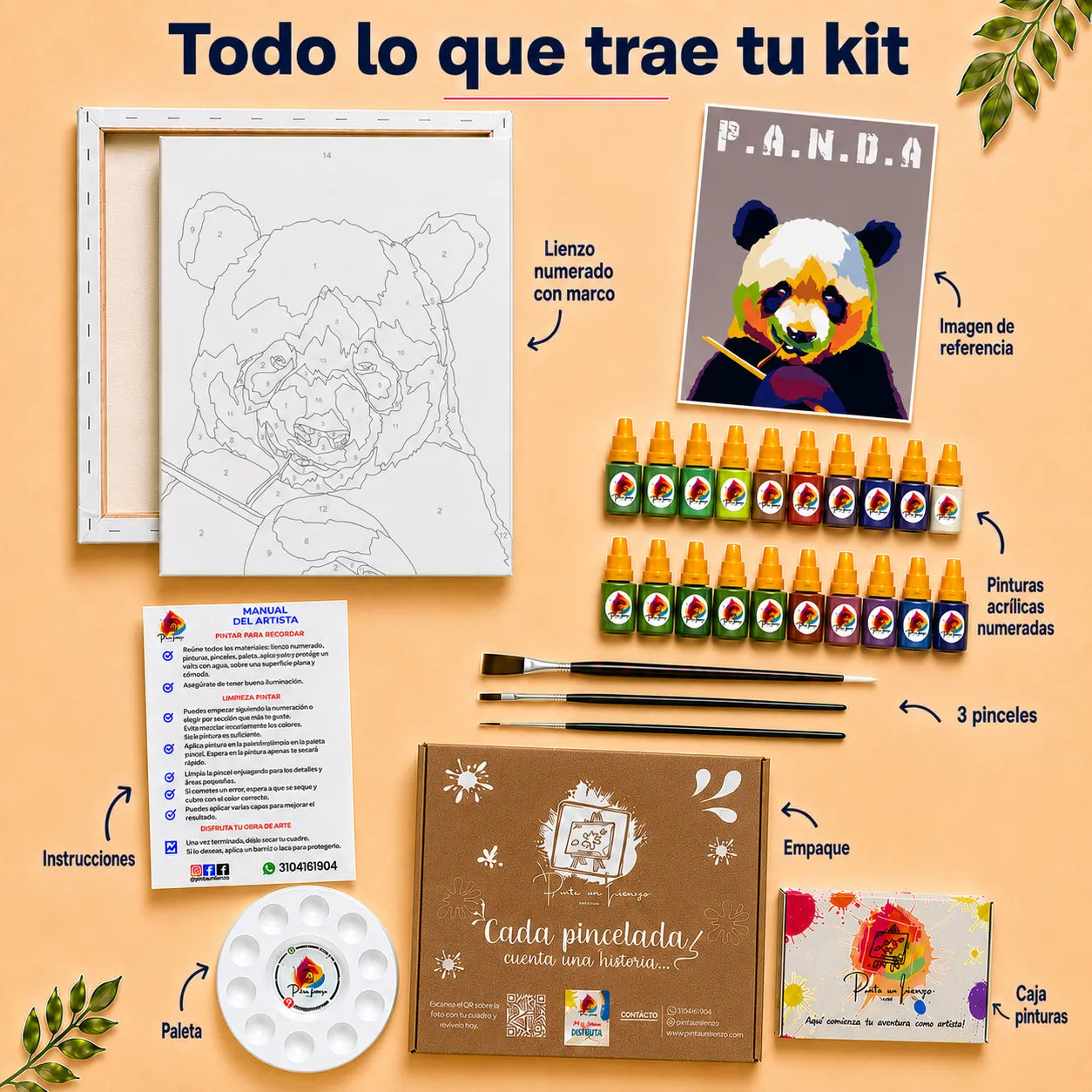 Kit de Lienzo para Pintar por Números - Oso Panda Pop Art Colorido