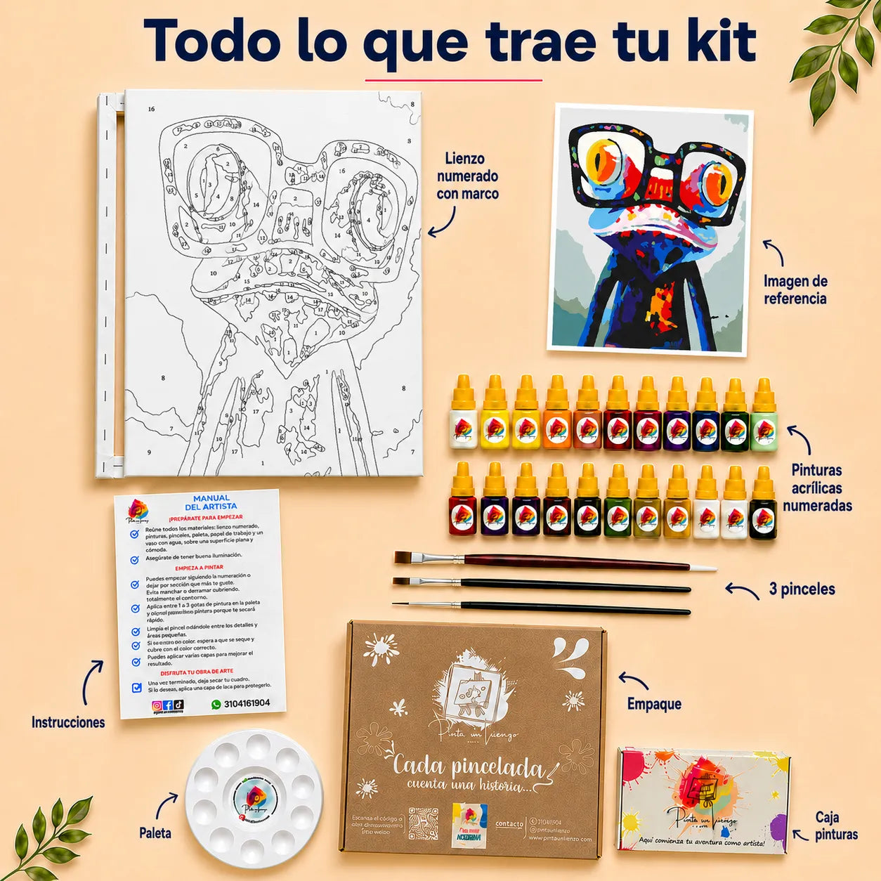 Kit de Lienzo para Pintar por Números - Rana gafas colorido