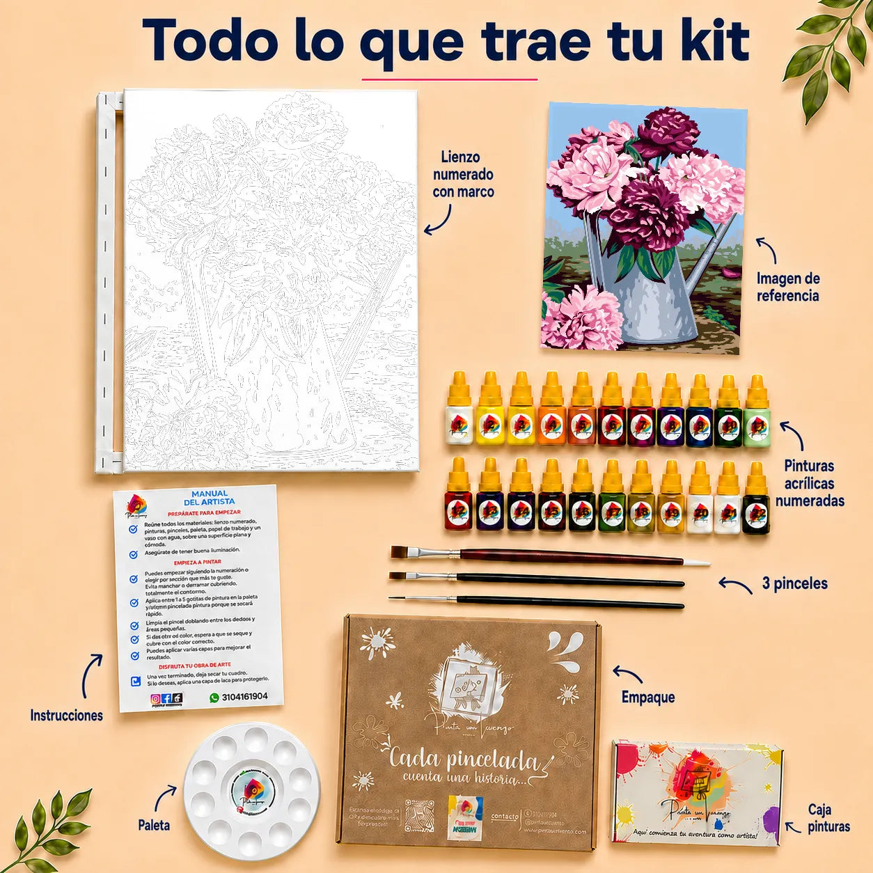 Kit de Lienzo para Pintar por Números - Regadera Peonías