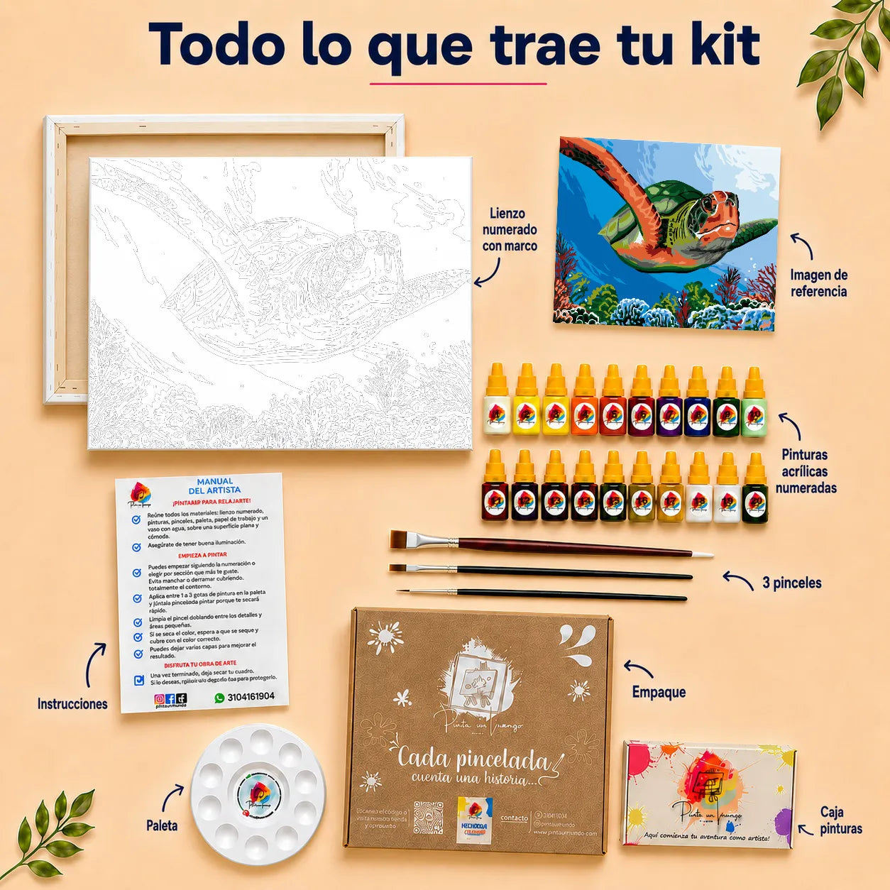 Kit de Lienzo para Pintar por Números - Tortuga Marina Arrecife corales