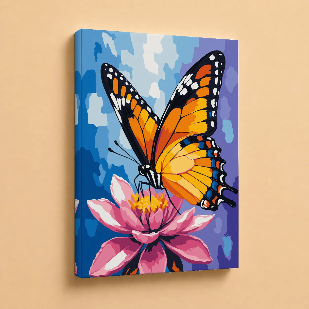 Kit de Lienzo para Pintar por Números - Mariposa Monarca y Flor de Loto
