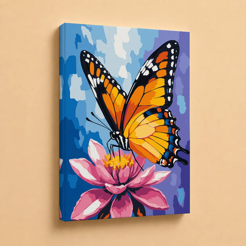 Kit de Lienzo para Pintar por Números - Mariposa Monarca y Flor de Loto
