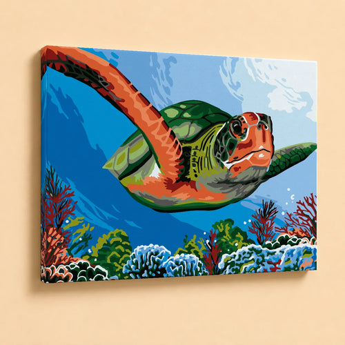 Kit de Lienzo para Pintar por Números - Tortuga Marina Arrecife corales