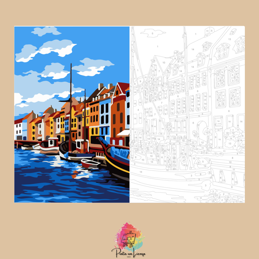 Kit para pintar por números - Paisaje Copenhague Barcos