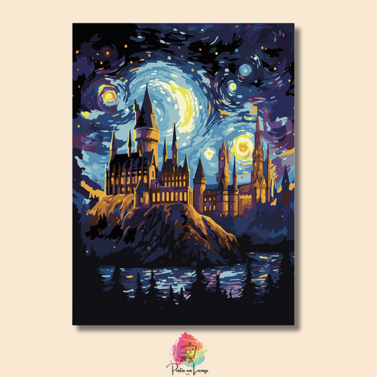 Kit para pintar por números - Castillo de Hogwarts en la Noche Estrellada