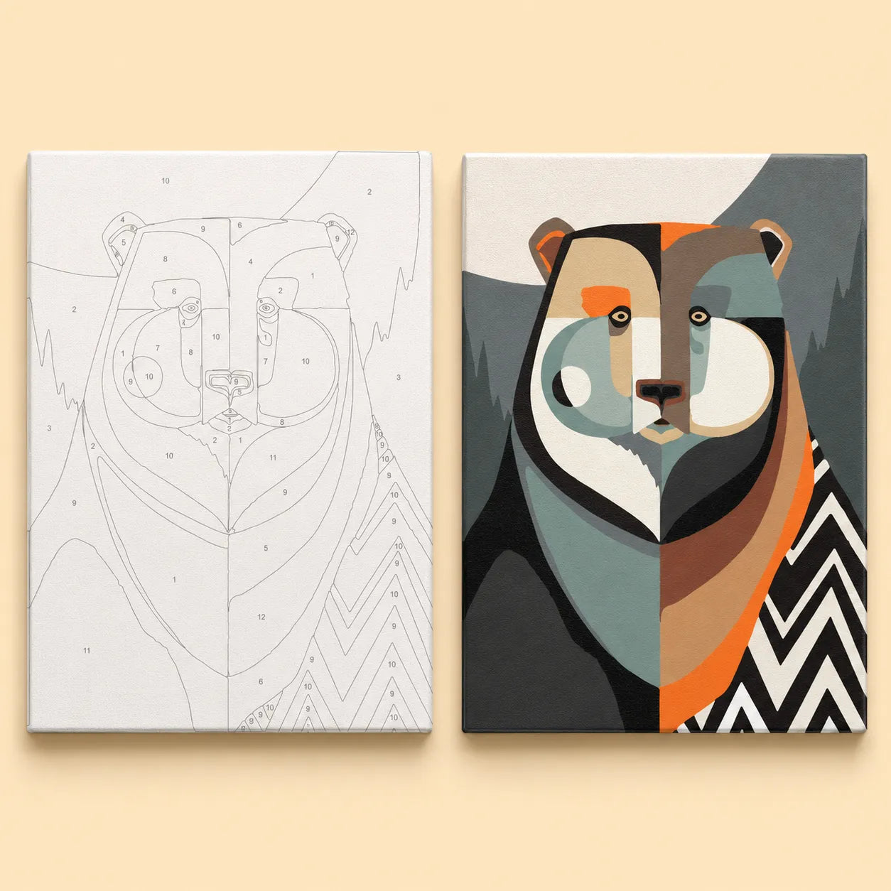 Kit de Lienzo para Pintar por Números - Oso Geométrico Abstracto