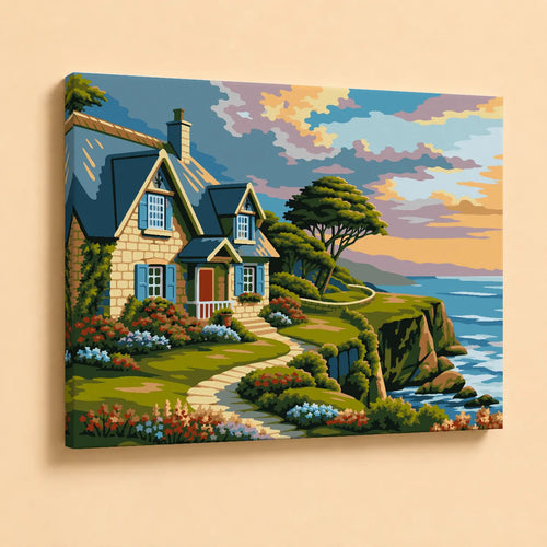 Kit de Lienzo para Pintar por Números - Casa frente al mar