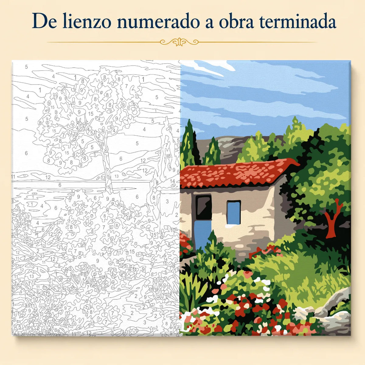 Kit para pintar por números - Paisaje Casa y Naturaleza