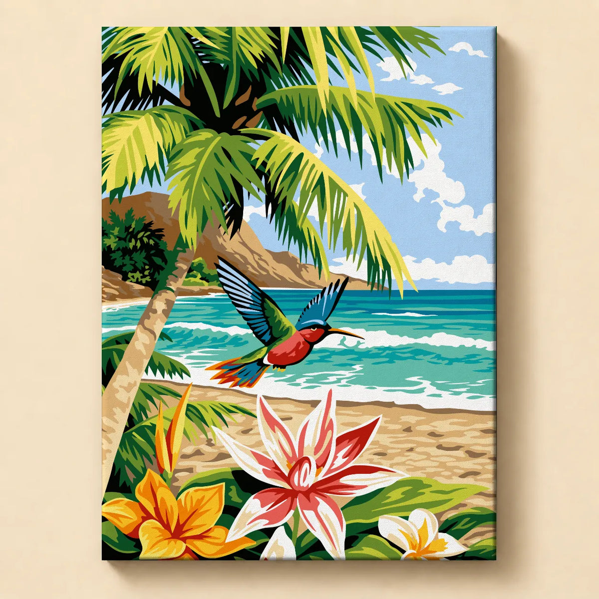 Kit para pintar por números - Paisaje Palma y Colibrí