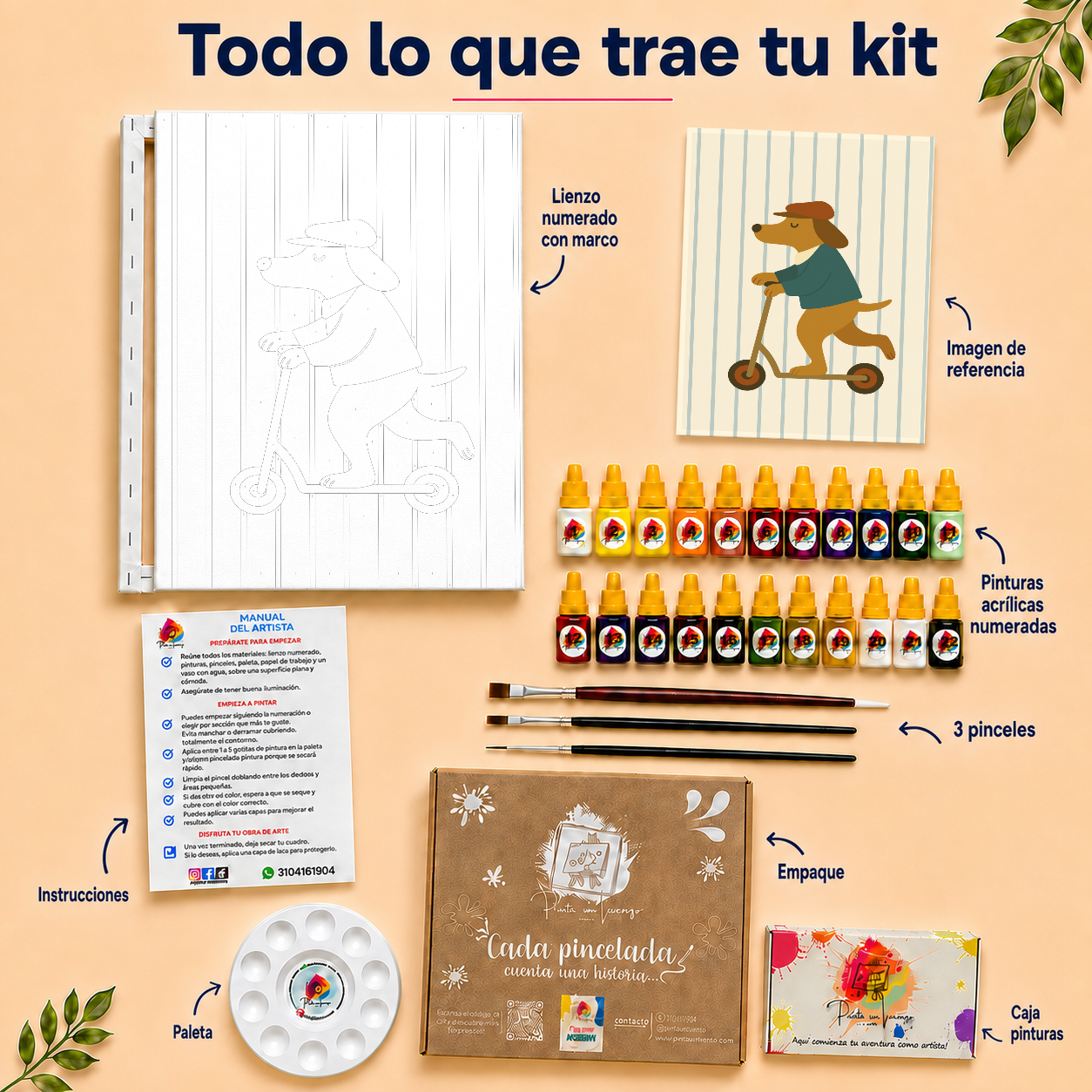 Kit de Lienzo para pintar por números - Perro patineta
