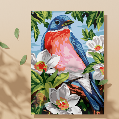 Kit pinta por números - Pajaro azul flores