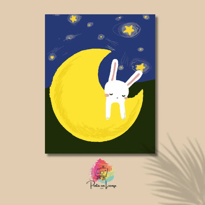 Pintura por números - Conejo en la luna y las estrellas