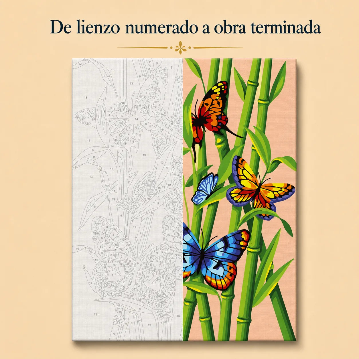 Kit de Lienzo para Pintar por Números - Mariposas Coloridas entre Bambú