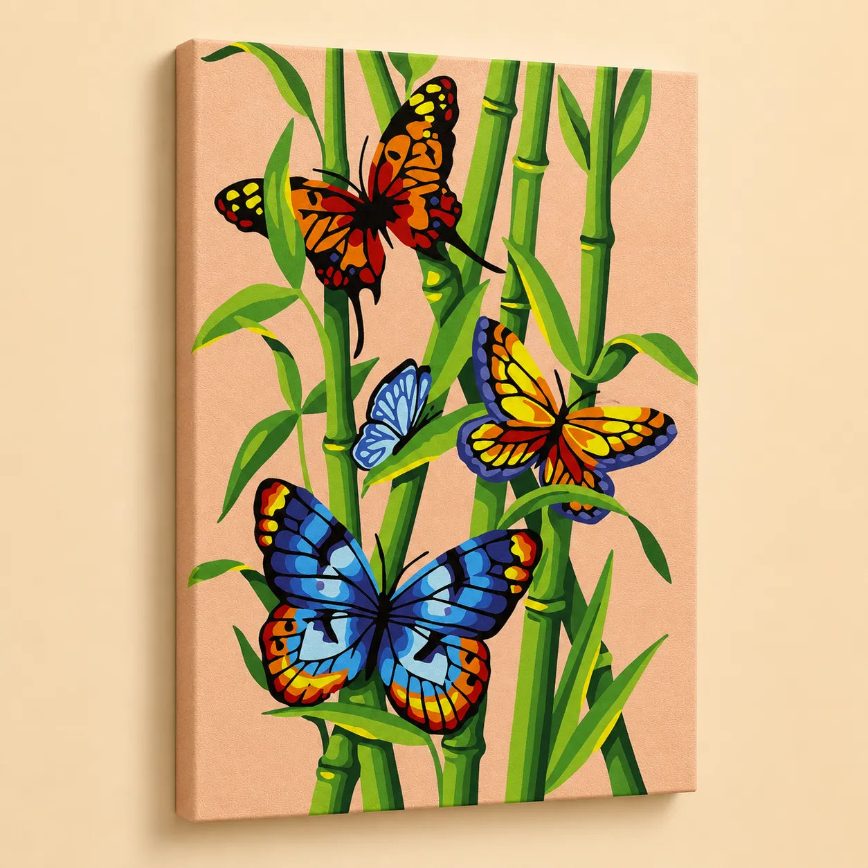 Kit de Lienzo para Pintar por Números - Mariposas Coloridas entre Bambú