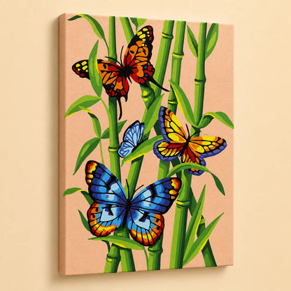 Kit de Lienzo para Pintar por Números - Mariposas Coloridas entre Bambú