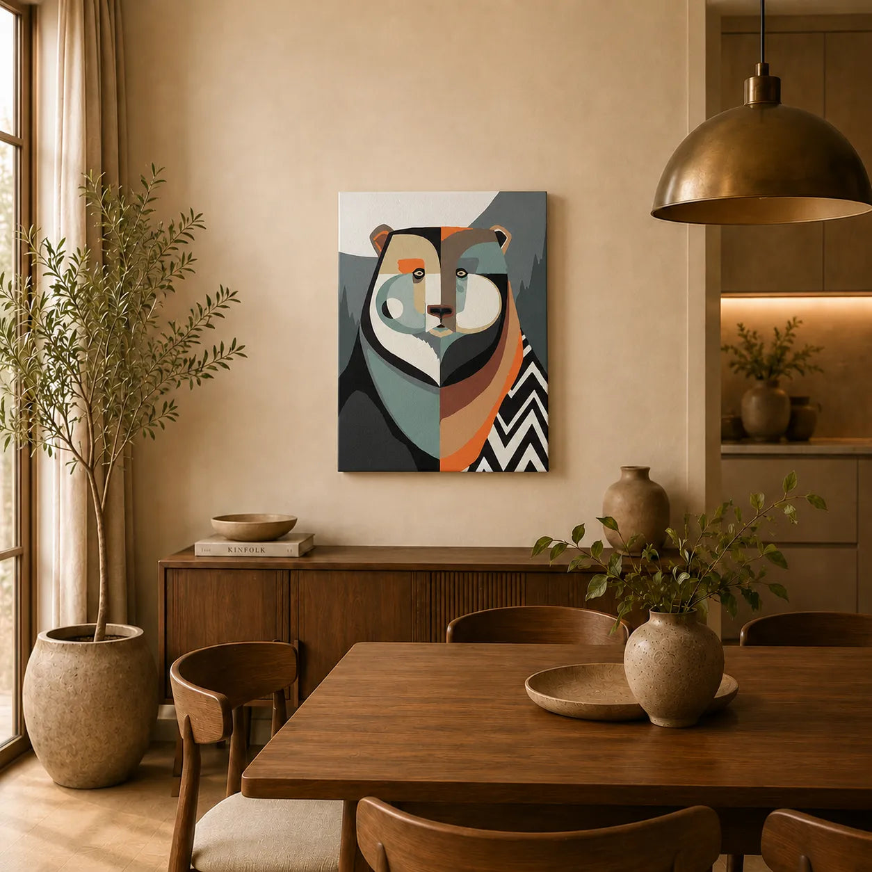 Kit de Lienzo para Pintar por Números - Oso Geométrico Abstracto