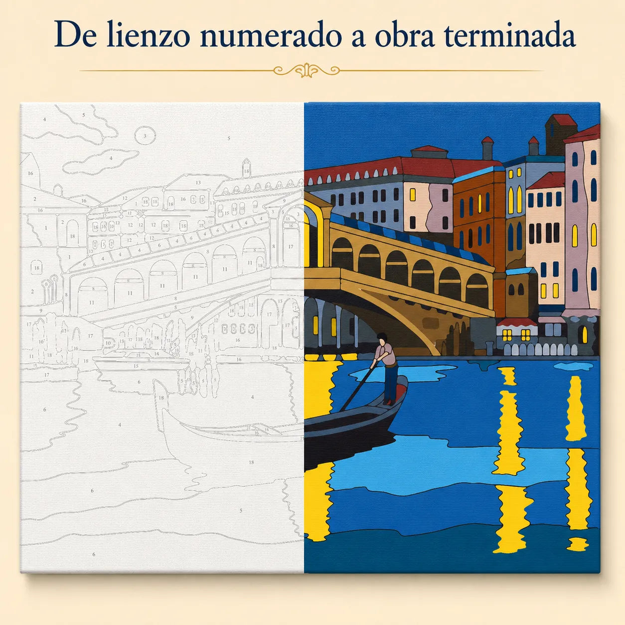 Kit de Lienzo para Pintar por Números - Paseo en Góndola Bajo la Luna Venecia