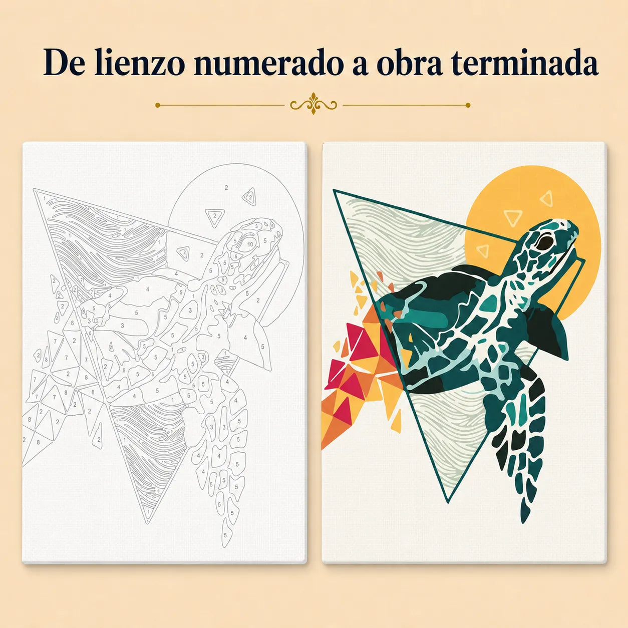 Kit de Lienzo para Pintar por Números - Tortuga Carey Estilo Geométrico