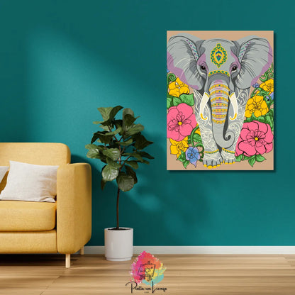 Kit para pintar por números - Elefante flores