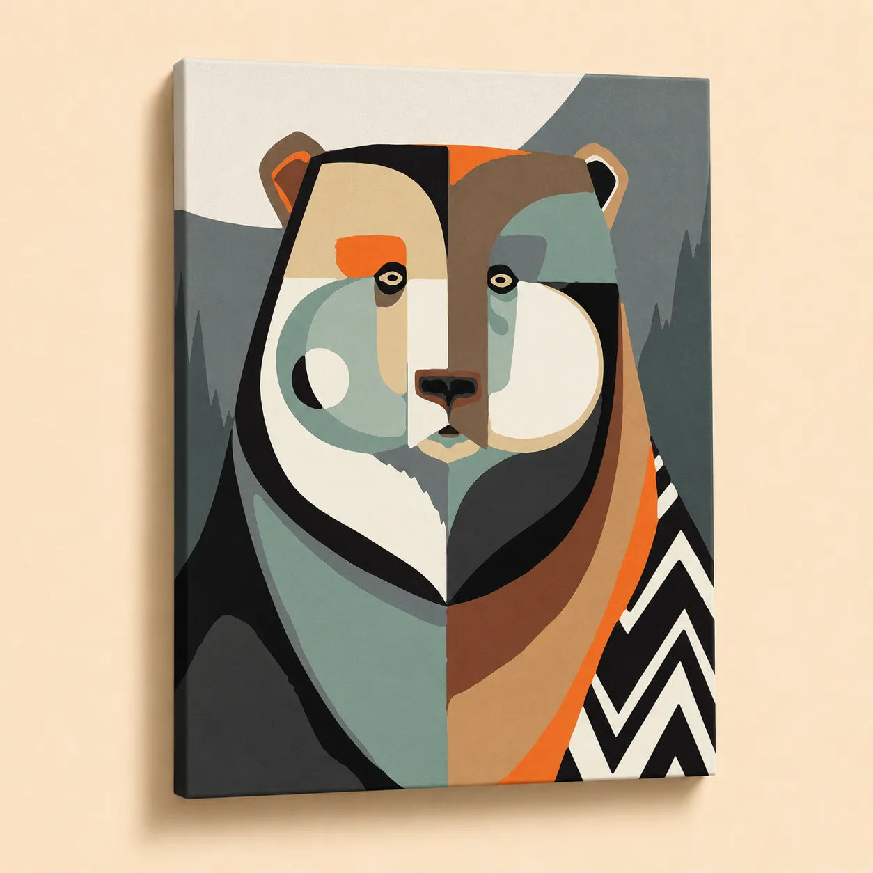 Kit de Lienzo para Pintar por Números - Oso Geométrico Abstracto