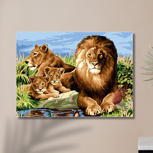 Kit Para Pintar Por Números - Familia Leones