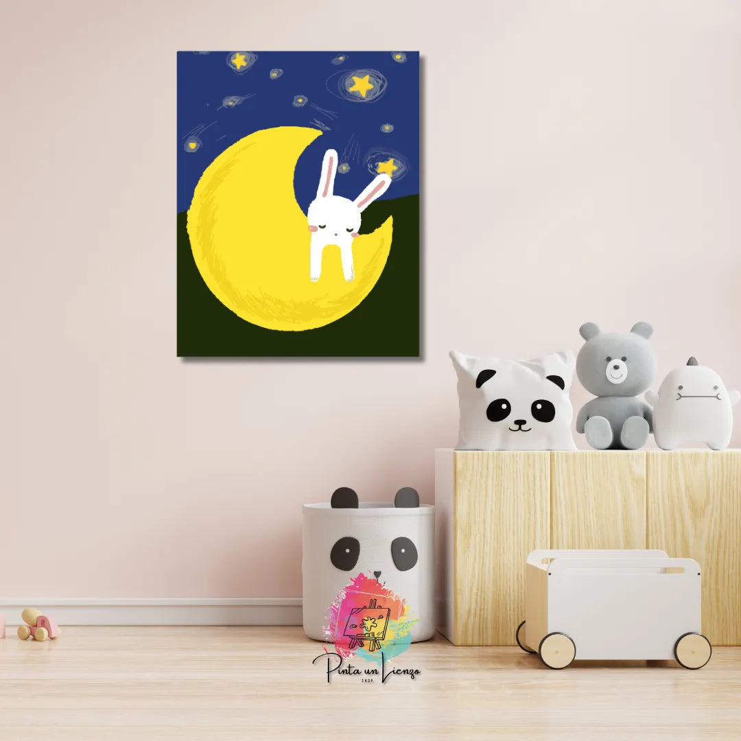 Pintura por números - Conejo en la luna y las estrellas