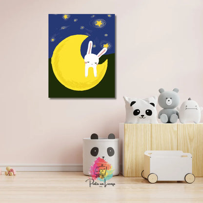 Pintura por números - Conejo en la luna y las estrellas