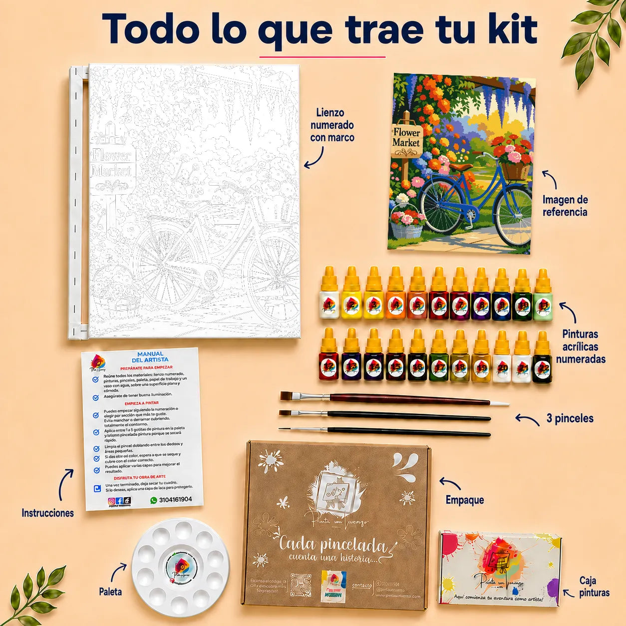 Kit de Lienzo para Pintar por Números - Bicicleta y Flores