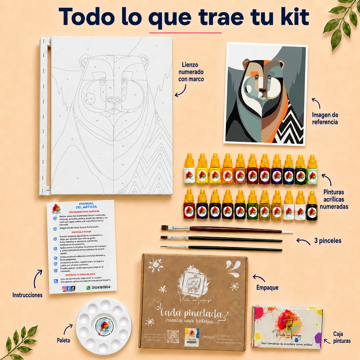 Kit de Lienzo para Pintar por Números - Oso Geométrico Abstracto