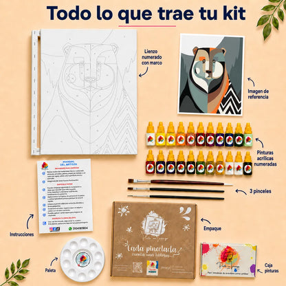 Kit de Lienzo para Pintar por Números - Oso Geométrico Abstracto