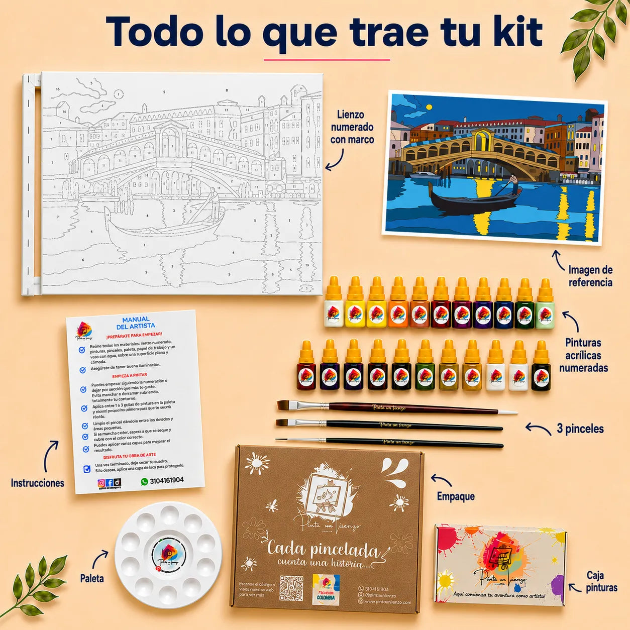 Kit de Lienzo para Pintar por Números - Paseo en Góndola Bajo la Luna Venecia