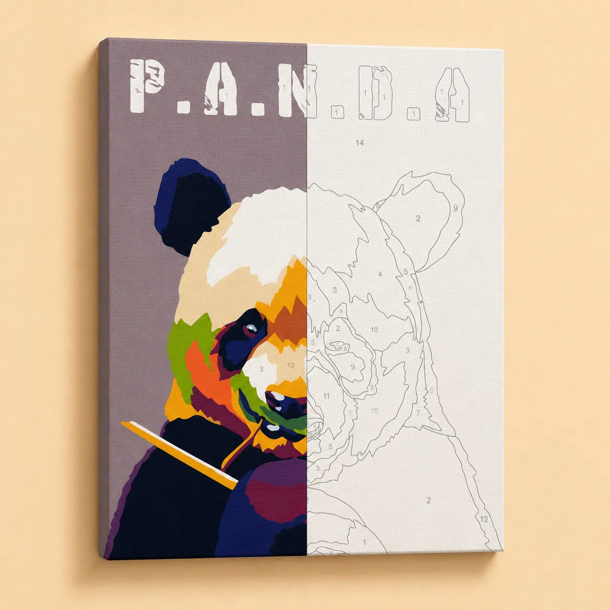 Kit de Lienzo para Pintar por Números - Oso Panda Pop Art Colorido