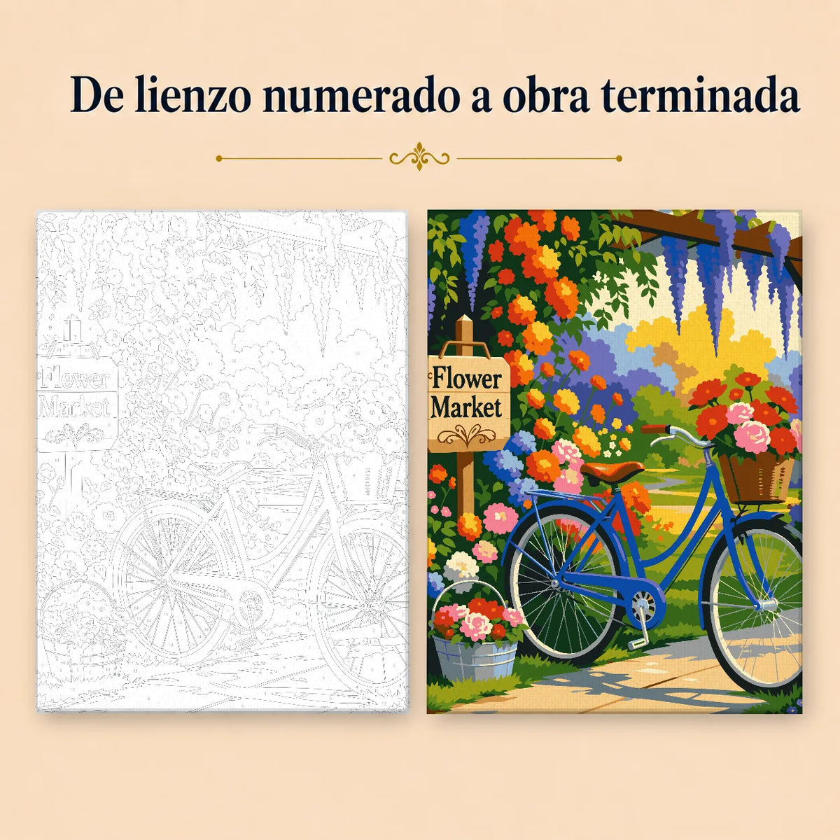 Kit de Lienzo para Pintar por Números - Bicicleta y Flores