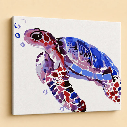 Kit de Lienzo para Pintar por Números - Tortuga Bebé Acuarela Colorida