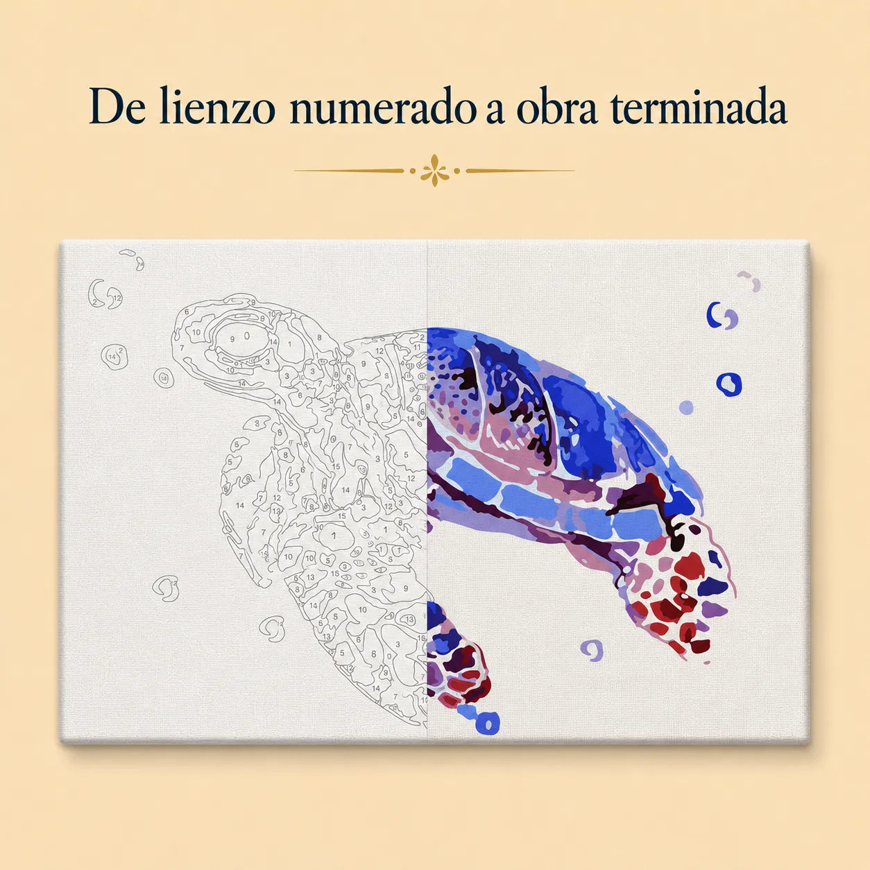 Kit de Lienzo para Pintar por Números - Tortuga Bebé Acuarela Colorida
